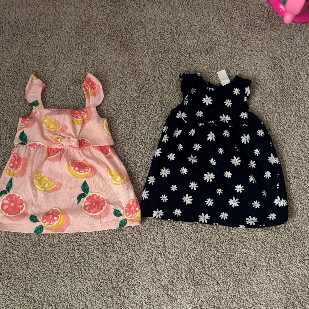 Girls Pink Citrus Print Sundress and blue floral